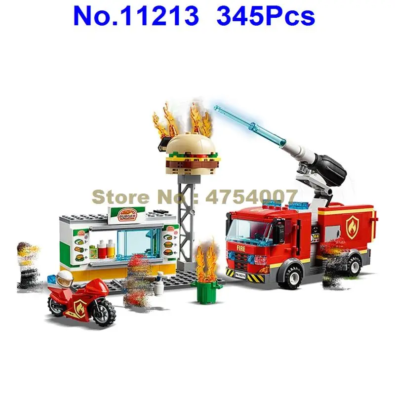 

11213 345pcs city burger bar fire rescue plane buggy tree burrow building block 60214 Toy