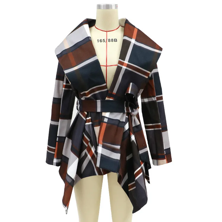 

Spring/autumn 2021 New Classic Plaid Scarf Collar Strap Short Coat Deep V Temperament OL Ladies Coat Cape Vintage Coat Jackets