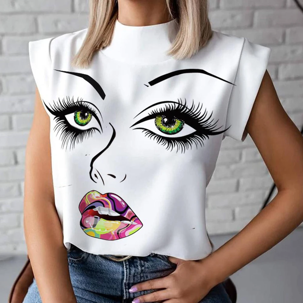 

Women 3D Printed Shirts Stand Collar Ladies Blouse 2020 Summer Casual Tops Pullover Blusas Fashion Cute Shirt Camisas Mujer