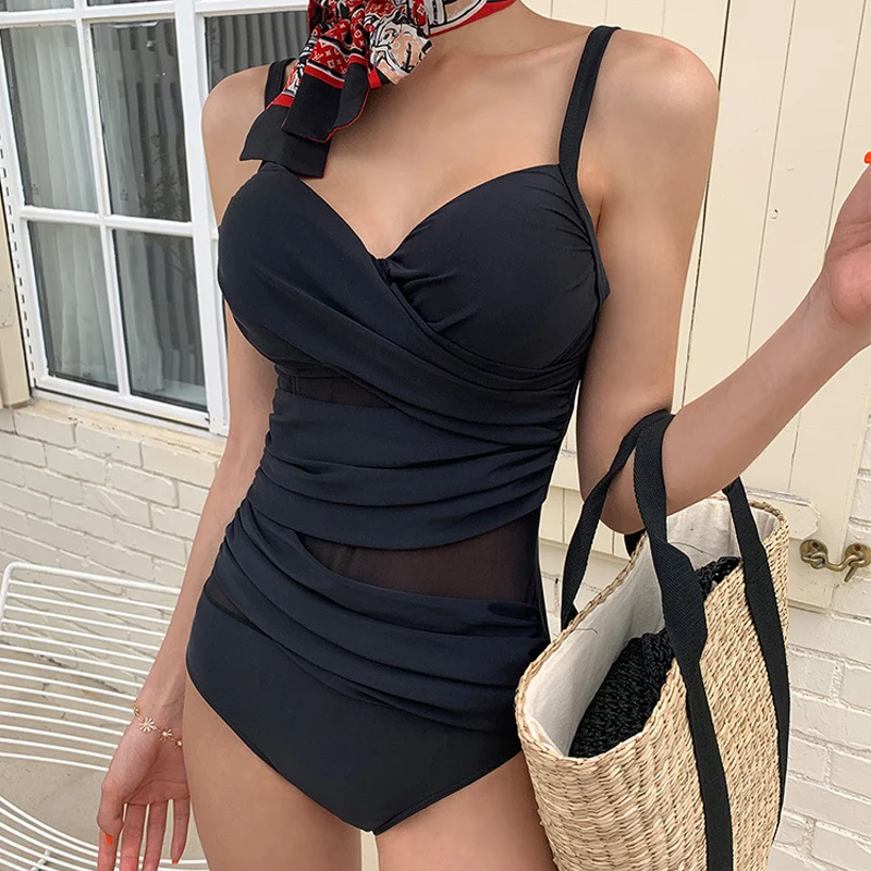 Купальник женский с чашками пуш-ап элегантный однотонный купальник купальный