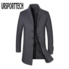 URSPORTTECH зимнее шерстяное пальто Мужская высококачественная повседневная тонкая шерстяная куртка с воротником негабаритный мужской длинный Хлопковый тренч с воротником