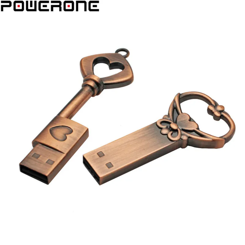 POWERONE cuprum металлический ключ в форме сердца usb флеш накопитель 8 ГБ 16 32 64 Гб карта