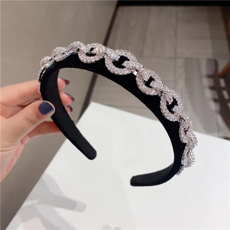 

Women Crystal Hairband Chain Diamond Bezel Hair Accessories Wedding Bride Chic Hair Hoop Elegant Lady Full Diamond Headbands