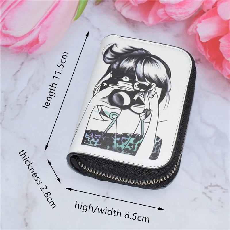 Women Card Holder Wallet PU Leather Female Card Case 9/18 Bits+2 Big Position Zipper Credit Wallet Cute Characters Bag