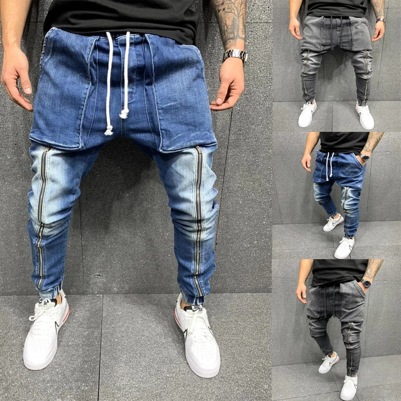

Jeans for Men 2020 Autumn New High Quality Men's Solid Color Zip-up Large Pocket Slim Hip Hop Sport Denim Jeans for Men