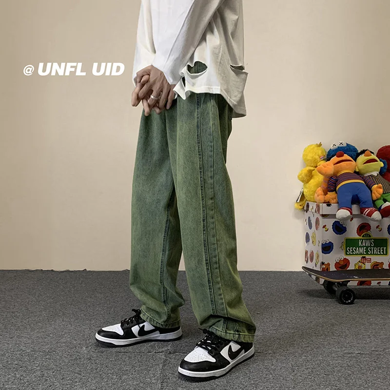 Blue/green Wide leg Jeans Men's Fashion 