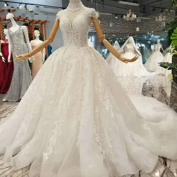 

BGW 202114ht Free Shipping Wedding Dress White High Neck Cap Sleeves Sexy V-back Long Gown For Wedding Real Price High Quality