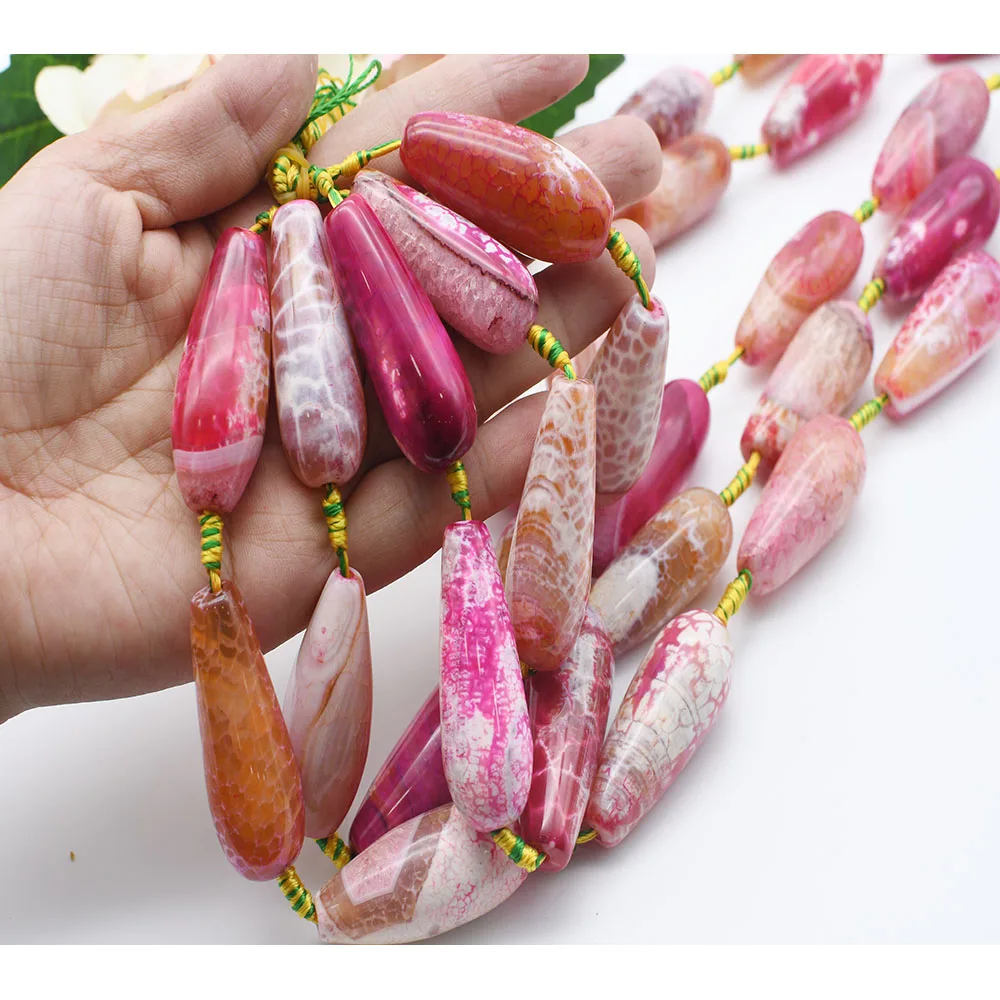 44x19mm Natural Ice crack pattern Pink water drop Agate stone beads For DIY Bracelet Necklace Jewelry Making Strand 15