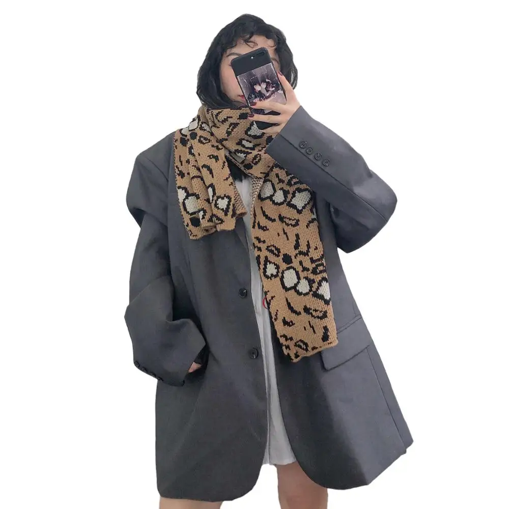 Зимний теплый перламутровый Леопардовый шерстяной студенческий шарф женский шарф двойного назначения Толстая шаль длинная имитация кашемира