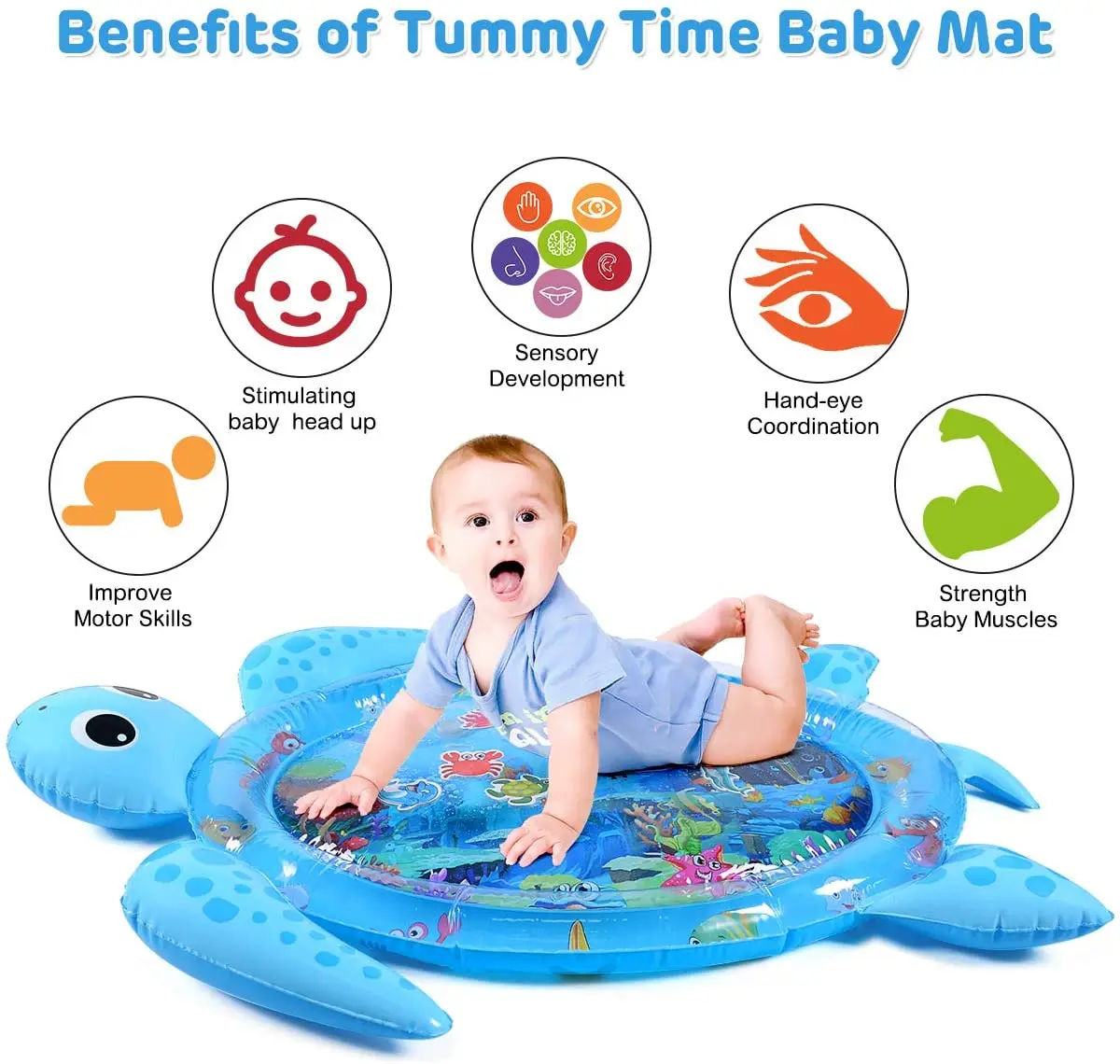 Tummy Time Water Mat, Baby Water Mat Infant Inflatable Play Mat for 3 6 9 12 Months Newborn Boys Girls-122cm*95cm