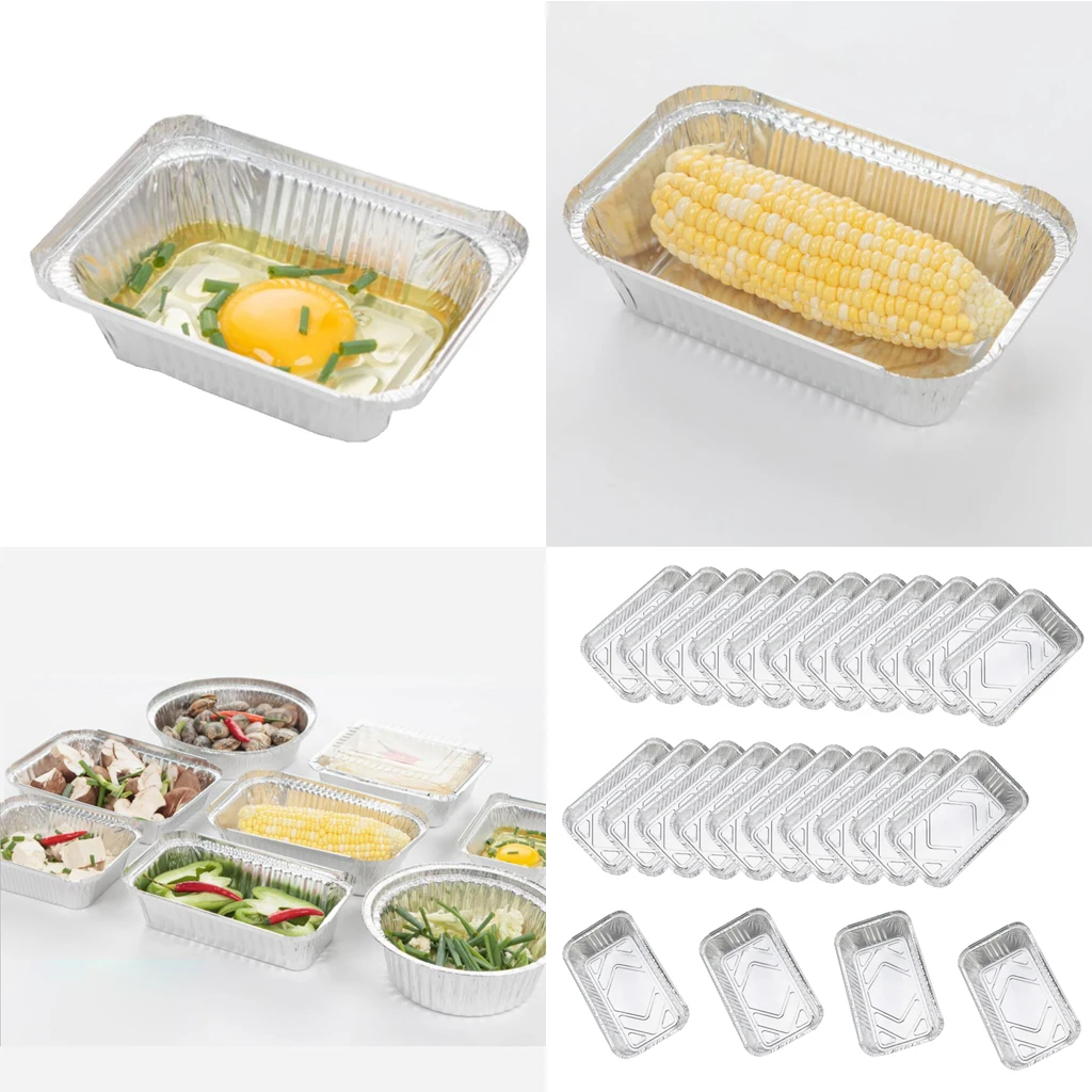 25pcs Disposable Tinfoil Rectangular Cake Plate Barbecue BBQ Grilling Tray