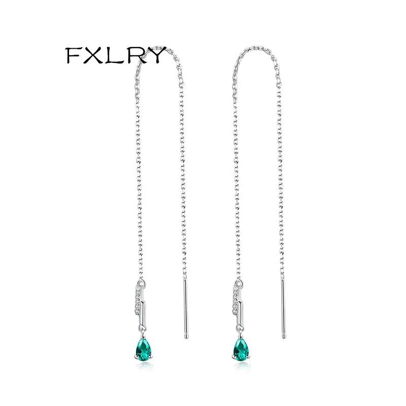 

FXLRY Elegant Micro-inlaid Zircon Long Tassel Earring Sweet Drop-shaped Green CZ Stone Earrings For Women Jewelry
