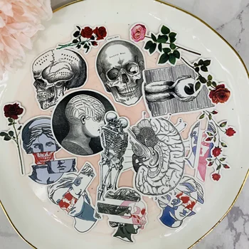 

16Pcs/Bag Vintage Death Skull Skeleton Sticker DIY Scrapbooking Album Junk Journal Planner Decorative Stickers