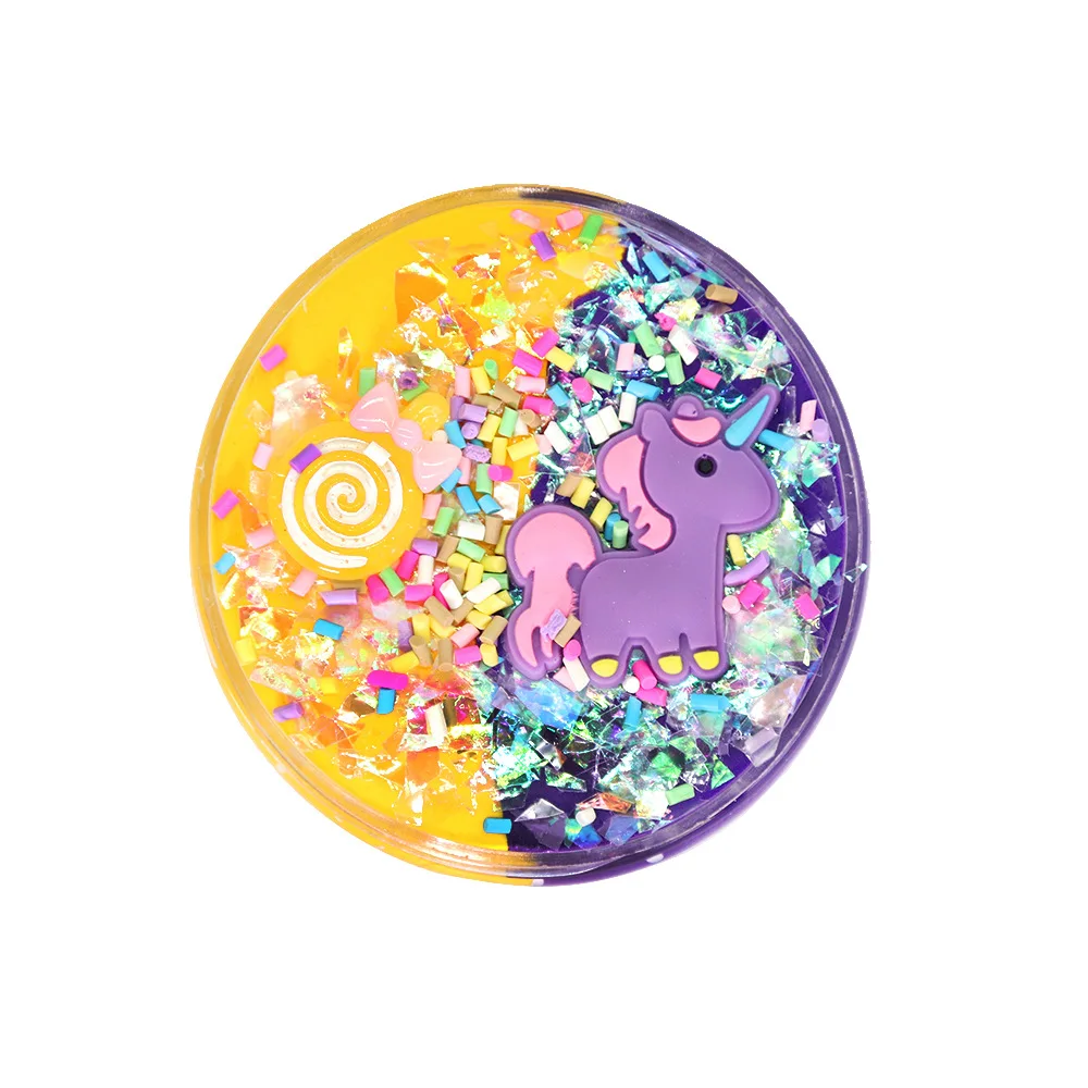 Единорог puff Slime 60 мл пластиковый глиняный светильник, глина, цветная полимерная глина, песок, Непоседа, пластиковая жевательная резинка для игрушек ручной работы - Цвет: yellow purple