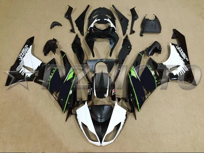 Литья под давлением ABS обтекатель комплект подходит для Kawasaki ZX6R 2009 2010 2011 2012 Обтекатели ZX-6R 09, 10, 11, 12, ниндзя 636 черного и белого цвета