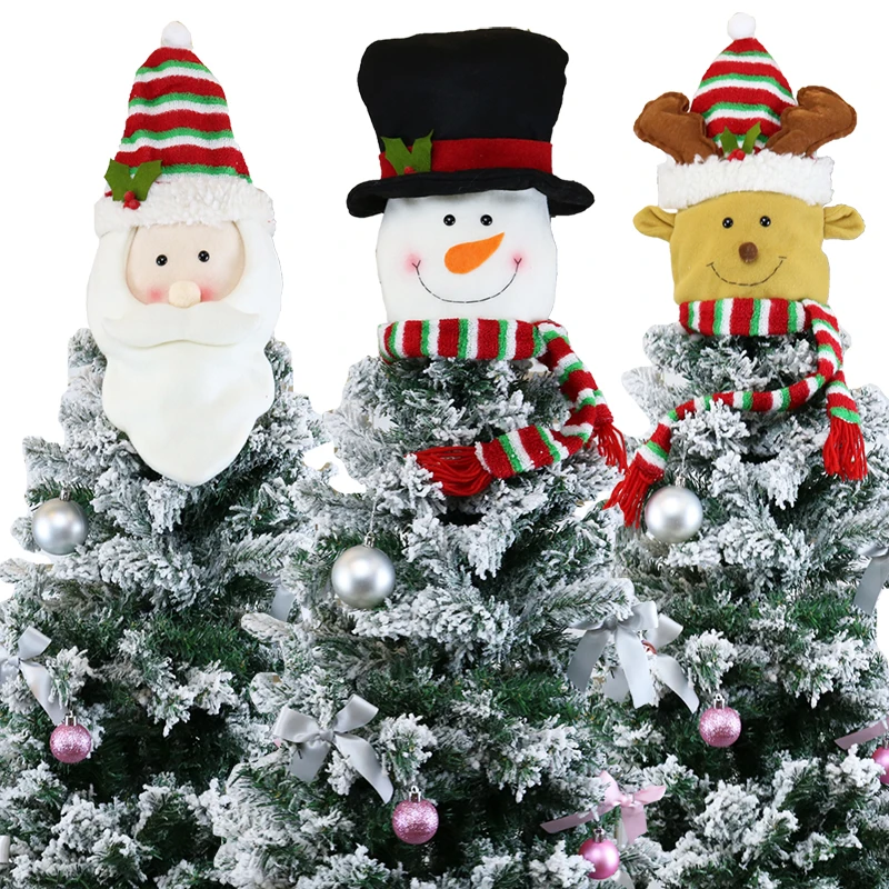 

Snowman Head Christmas Tree Topper Decoration Deer Santa Head Cloth Holiday XMAS Party Festive Hanging Ornament