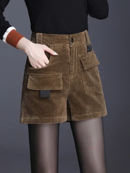 

Cargo Shorts Womens Pocket Corduroy Sexy High Waisted Retro Ladies Belts Solid Hotpants Vintage Winter New Casual Shorts KK60DK