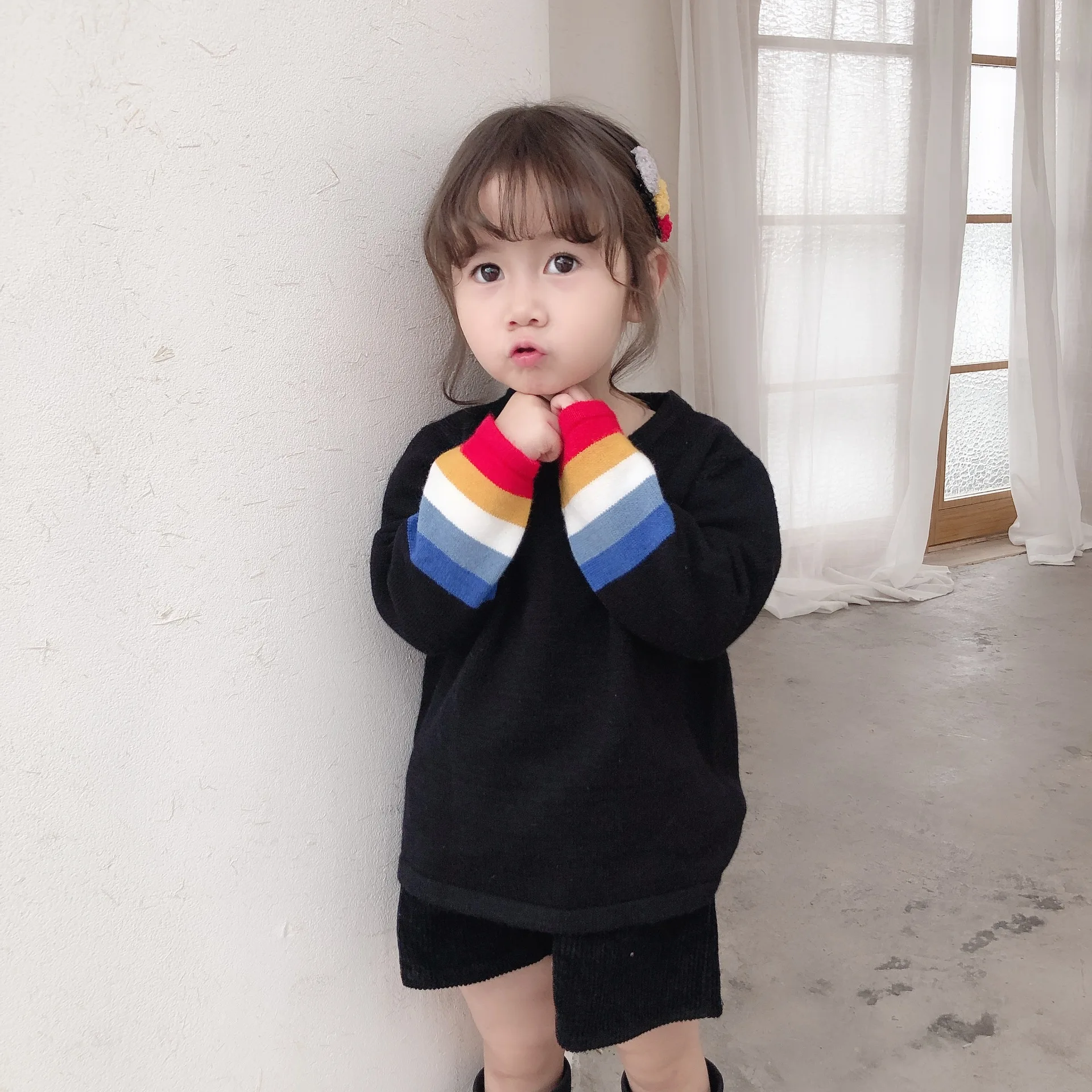 Ukeybaby2019 осенне-зимний свитер с радужными рукавами Одинаковая одежда для родителей и детей пуловер свитер для мужчин и женщин