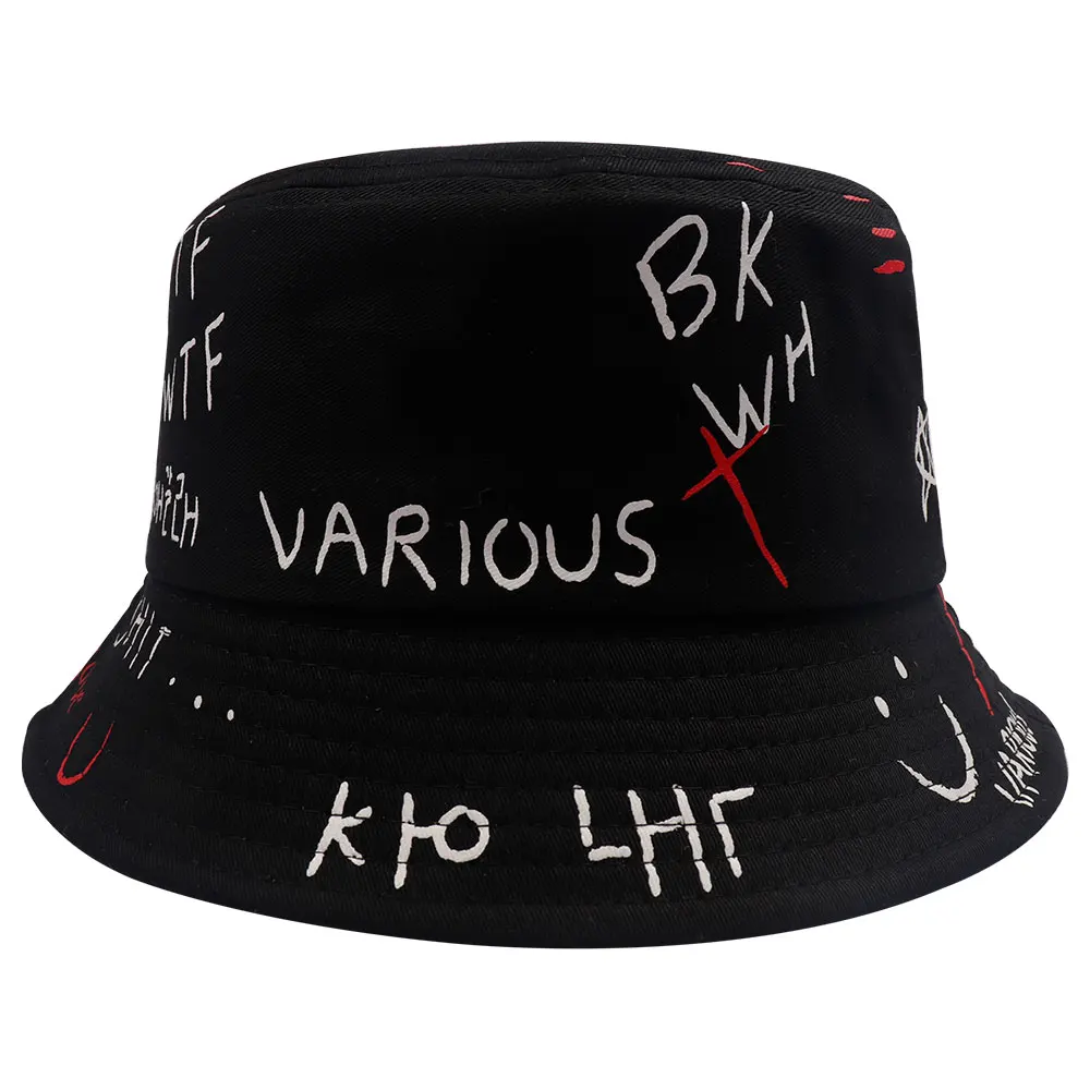 New Graffiti Bucket Hats Women Men Black White Hip Hop Harajuku Bucket Hat Woman Flat Casual Fashion Cotton Fisherman Hat Cap