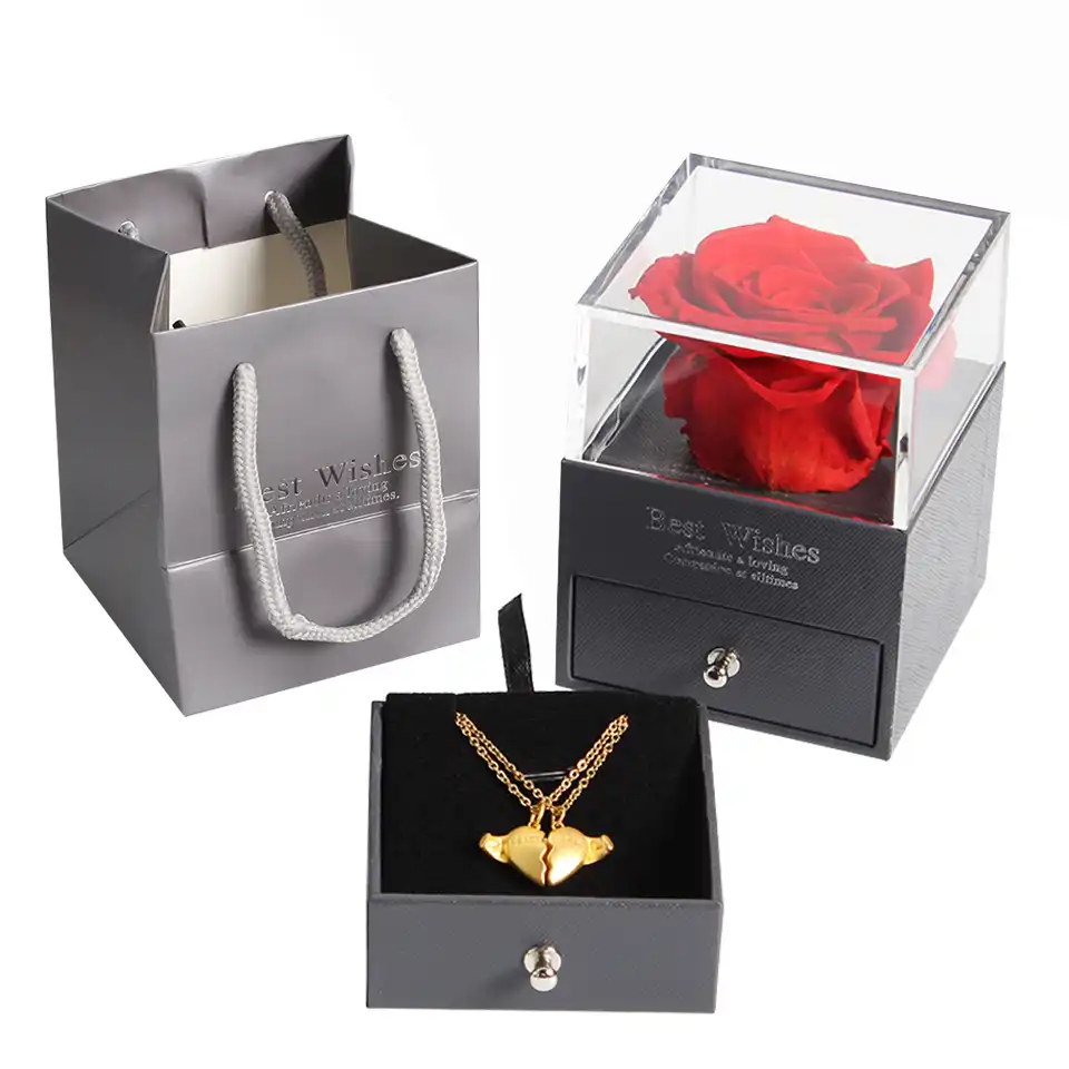 Drop Shipping Eternal Preserved Fresh Rose Jewelry Box With I Love You Heart Necklace Strange Gift For Valentine S Girlfriend Artificial Dried Flowers Aliexpress