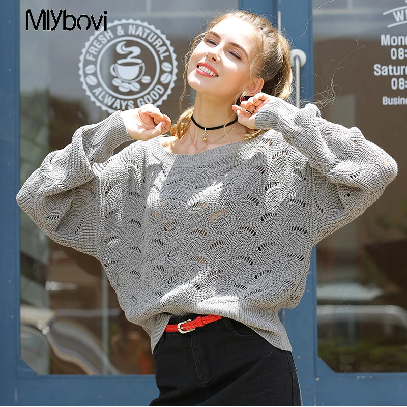 Women Sweater Knitted sweater Cotton Hollow Out pullover Autumn winter streetwear women sweaters and pullovers 2019 | Женская одежда