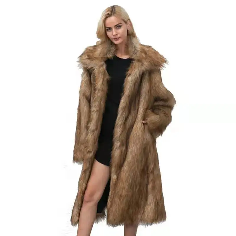 

X-Long Women's Artifical Faux Fur Coat Plus Size Thick & Warm Sreetwear Ladies Turn-down Collar Autumn Winter Outerwear Jacket