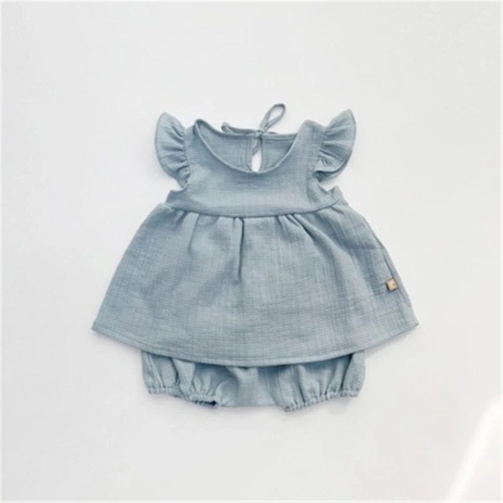 Baby Girl Sleeveless Clothes Set Summer Toddler Girls Ruffle Suit Solid Color Top + Bloomers 2PCS Clothing baby clothes mini set Baby Clothing Set