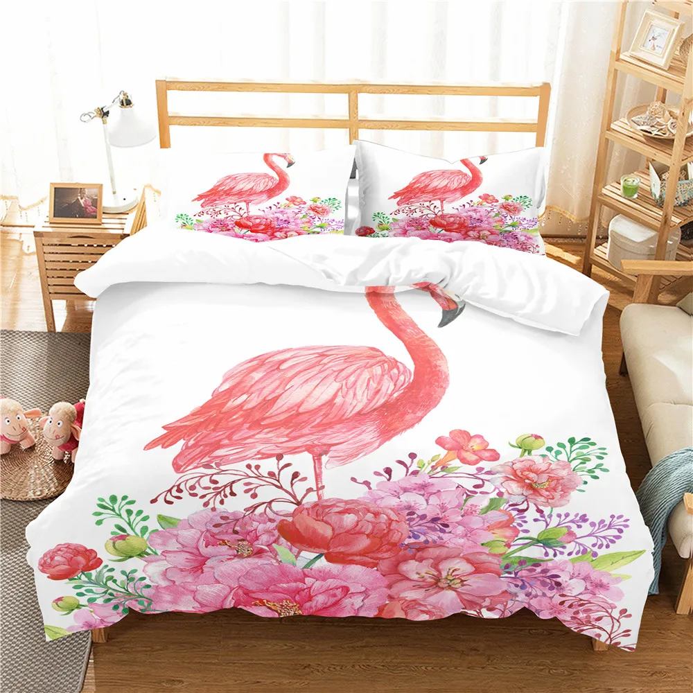 

Bed Coverlet 3D Pink Flamingo Printed Home Textile with Pillowcases Bedroom Clothes Bedding Linen for Kids King Double Size