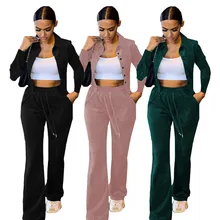 

RStylish 2021 New Velvet Tracksuits Women Fall Winter Clothes Solid Button Crop Jacket Joggers Pants Two Piece Set