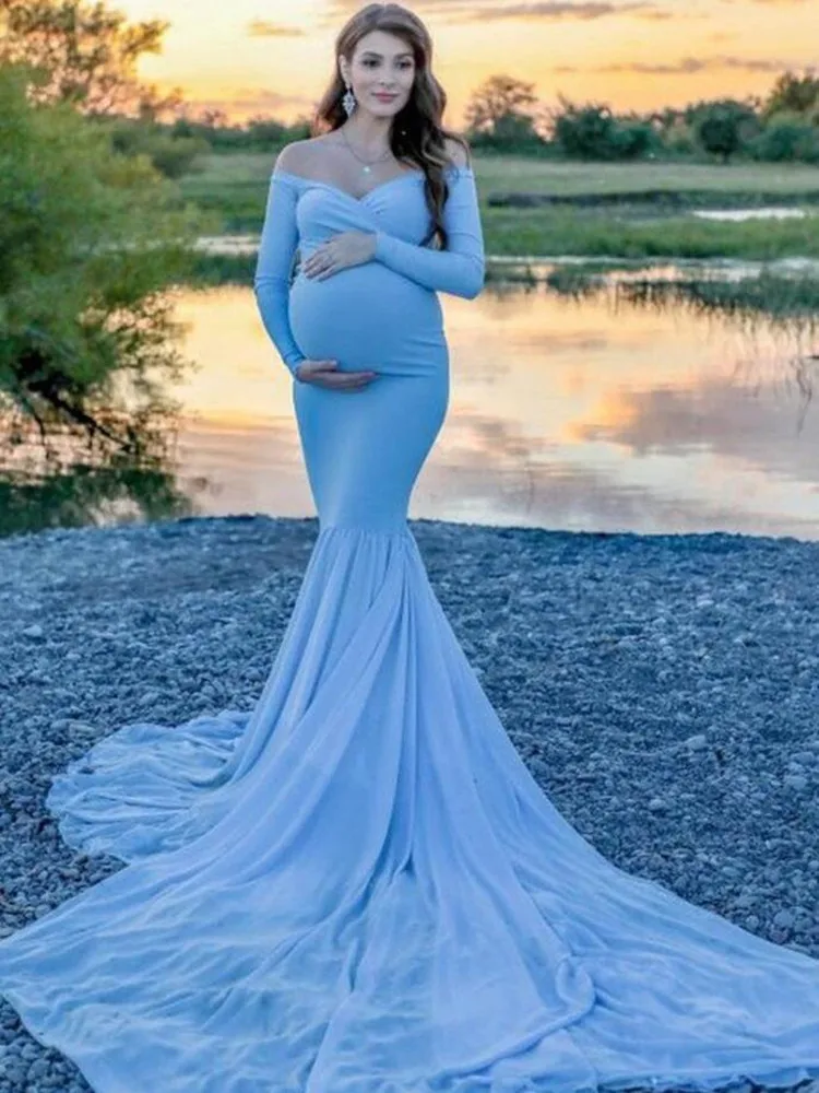 Light blue Платье русалки для беременных; Платье для фотосессии беременных женщин; Хлопковое платье для беременных; реквизит для фотосессии; сексуальное платье макси для беременных; Vestidos - Цвет: Light blue