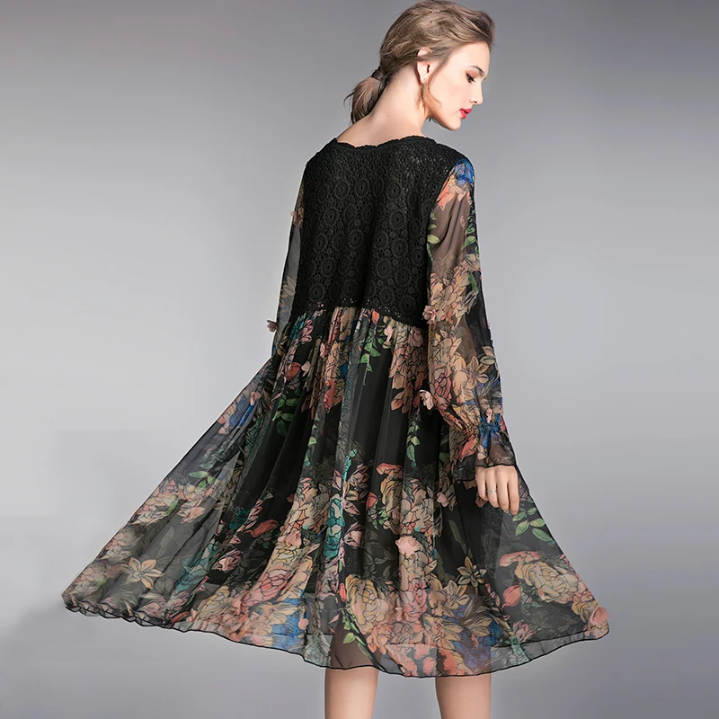 Весеннее женское шифоновое платье размера плюс с кружевами в стиле пэчворк, элегантные свободные вечерние платья, длинное шифоновое платье, vestido XXXXL4XL