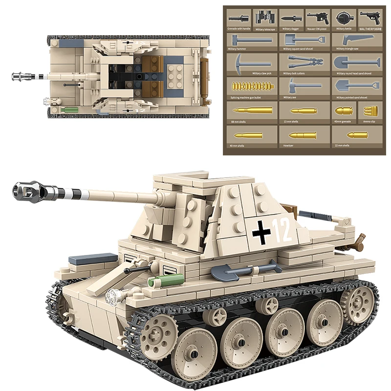 608 шт. Пособия по немецкому языку Танк модель строительные блоки военного танка