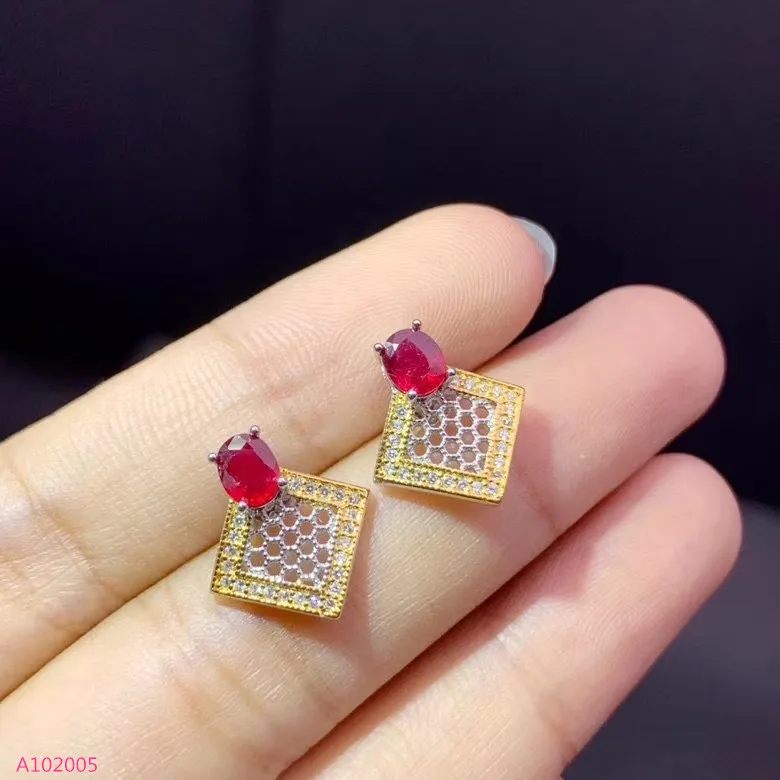 

boutique jewelry 925 sterling silver inlaid new burnt ruby female models gold-plated earrings bright section support detection