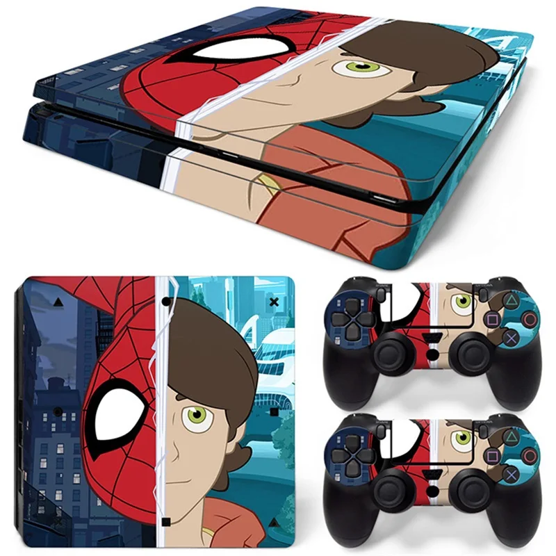 Marvel Spiderman Captain America Vinyl Skin Sticker for PS4 Slim Console and 2 Controllers Decal Cover Game Accessories