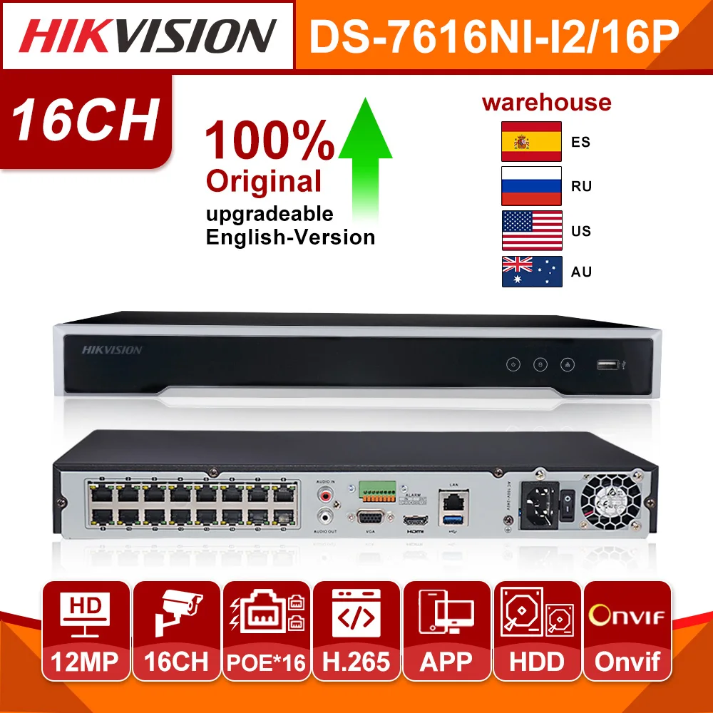 Hikvision оригинальный NVR DS 7616NI I2/16 P 4K 16ch видео рекордер 12mp камеры nvr разрешение Порты