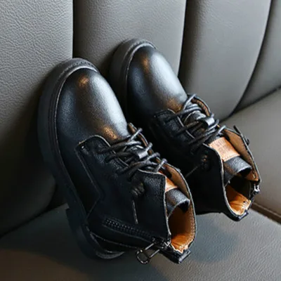 Black cotton boots Новые детские ботинки; Ботинки martin из натуральной кожи; ботильоны с боковой молнией; Осенняя обувь; однотонная обувь для мальчиков; детская обувь; Botas - Цвет: Black cotton boots