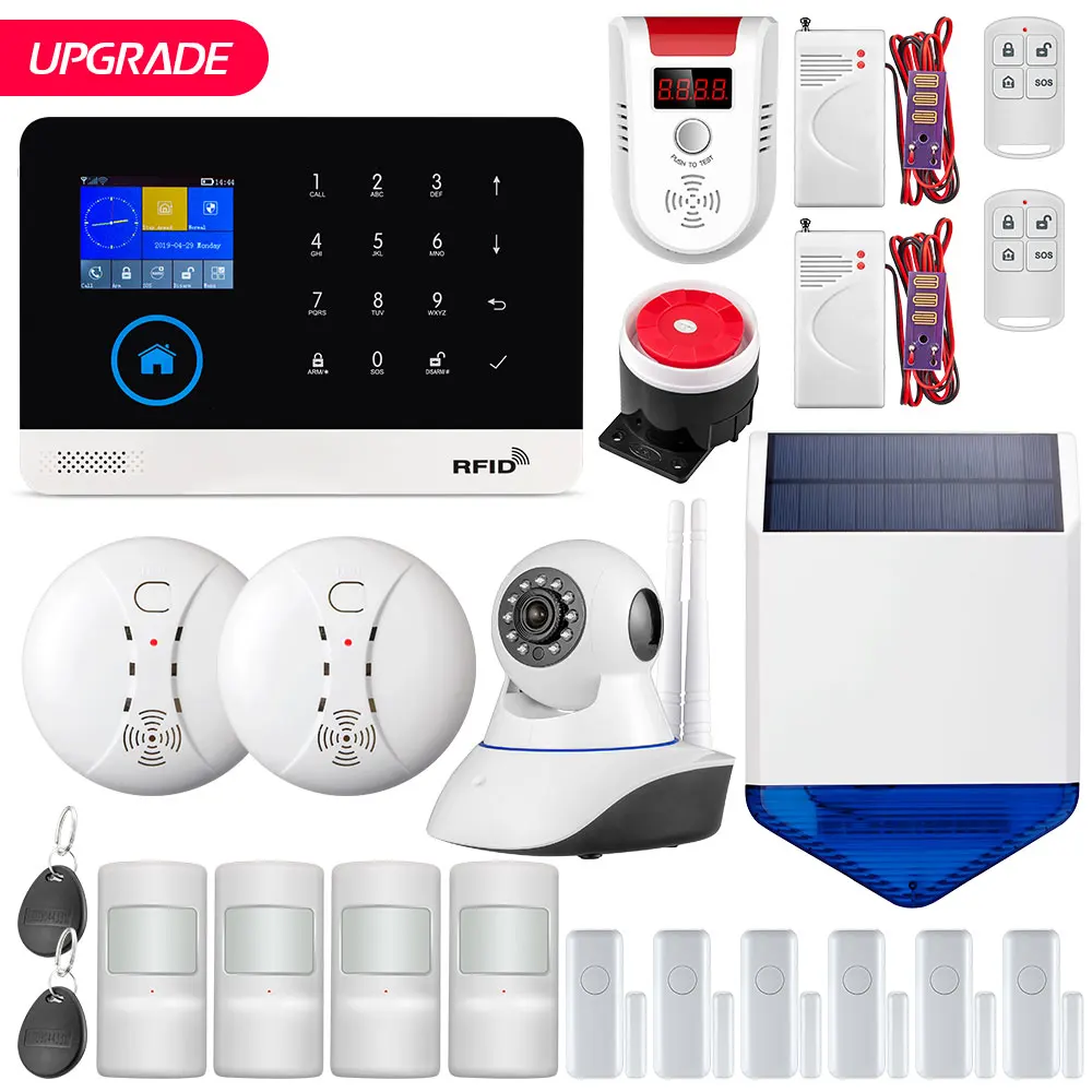 Kit2 В продаже! FUERS Upgrade PG103 wifi gprs sim-карта домашняя охранная сигнализация Солнечная вспышка Сирена дым газ анти-ПЭТ PIR сенсор RFID DIY - Цвет: Kit2