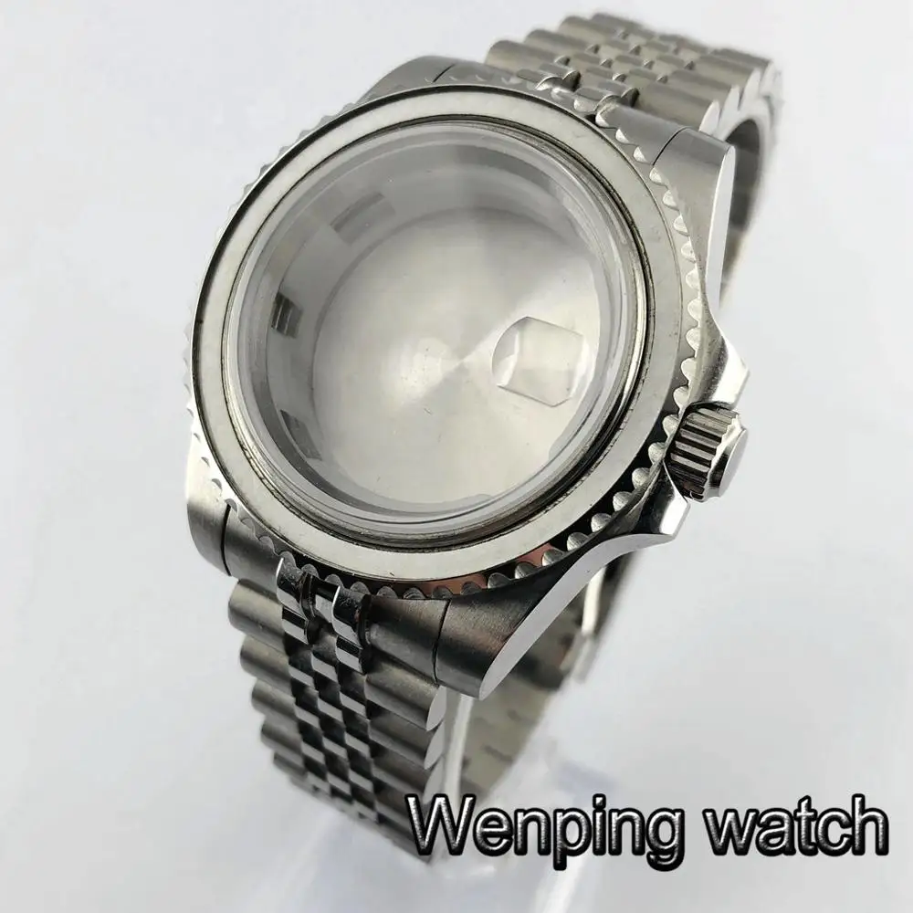 Parnis 40mm sapphire glass watch case strap+ ceramic bezel fit ETA 2836,miyota 82 series, Mingzhu DG 2813/ 3804 movement - Цвет: none bezel