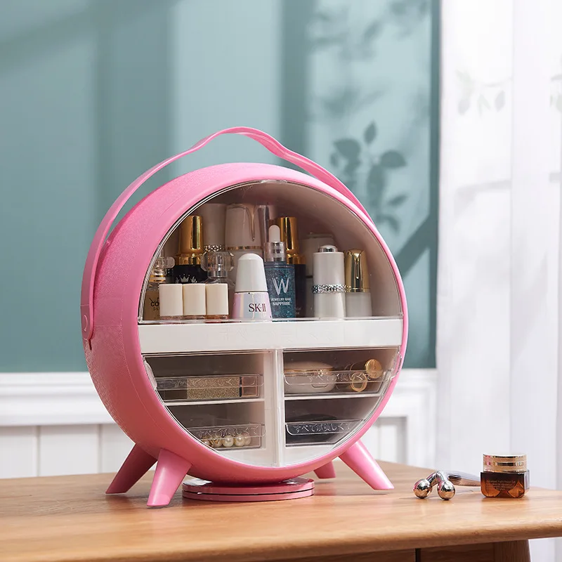 LED Cosmetic Storage Box with Makeup Mirror Skin Care Desktop Dust-proof Rack Dressing Table Storage  Cosmetic Organizer