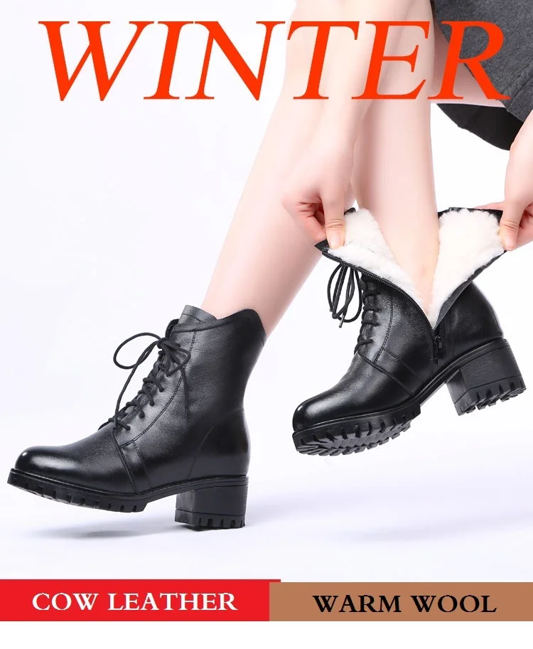 DRKANOL/женские ботинки; коллекция года; зимние ботинки из овечьей шерсти; теплые зимние ботинки; женские ботильоны; обувь из натуральной кожи на толстом высоком каблуке