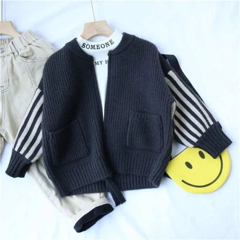 Anos de Idade Bebê Meninos Outono Jaquetas Novo Coreano Zíper Malha Algodão Camisola Outerwear 2 3 4 5 6 7 8 Blusão Outfit 11 novas coreanas de malha com zíper, camisola