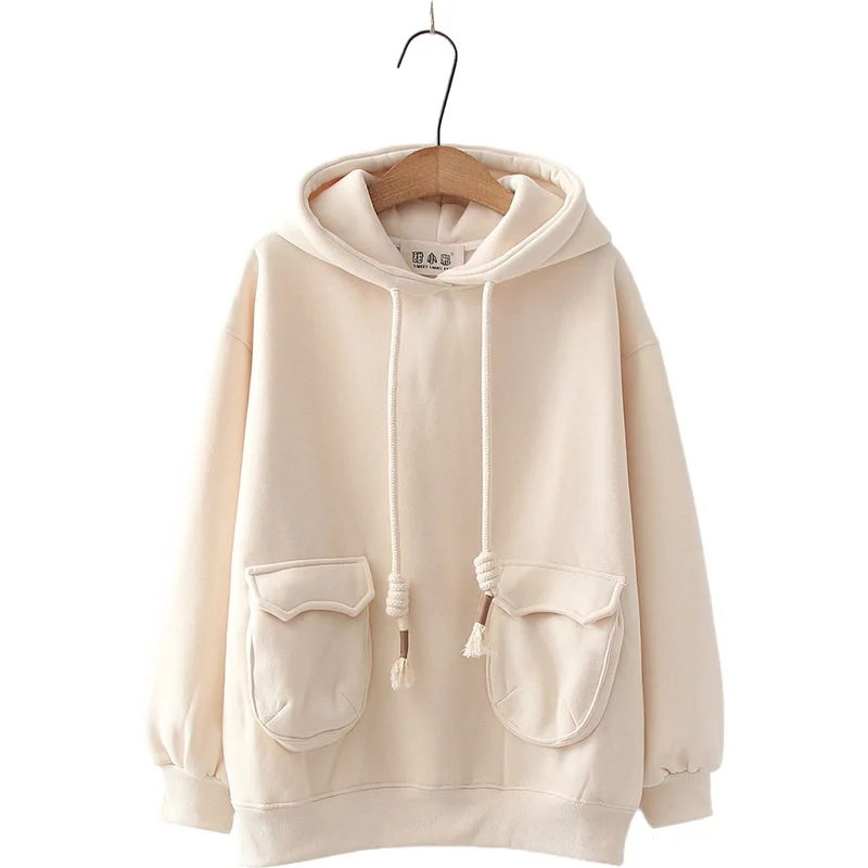 

2020 Autumn Winter Women's Japan Style Fresh Sweet Sweatshirt Girl Hooded Loose Solid Color Hoodies Femme Harajuku Pullovers