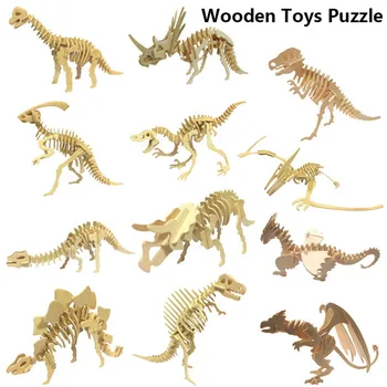 

3D Simulation Dinosaur Puzzle Toys DIY Funny Skeleton Model Wooden Educational Intelligent Interactive Toy for Children Gifts