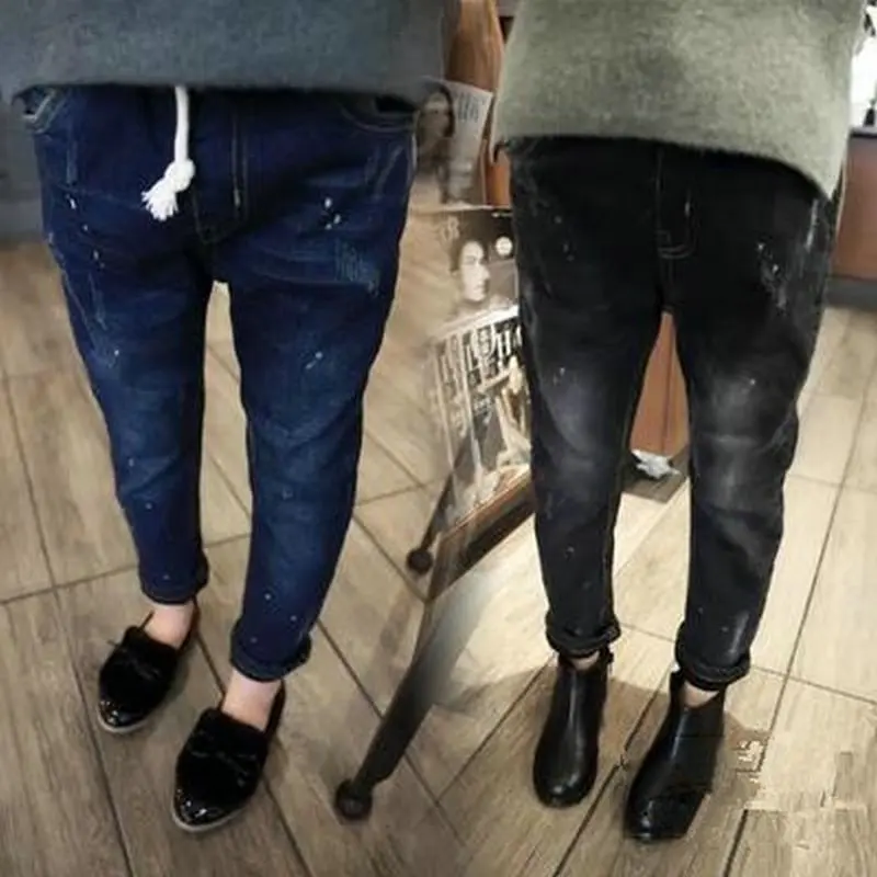 

Childrenswear Girls Pants Brushed And Thick Washing Jeans Trousers 19 Winter New Style 3-8-Year-Old
