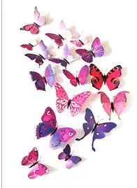 Fuchsia 12 шт. ПВХ 3D стерео моделирование бабочки наклейки на стену холодильник наклейки, свадебные украшения художественные наклейки украшение дома - Цвет: Fuchsia