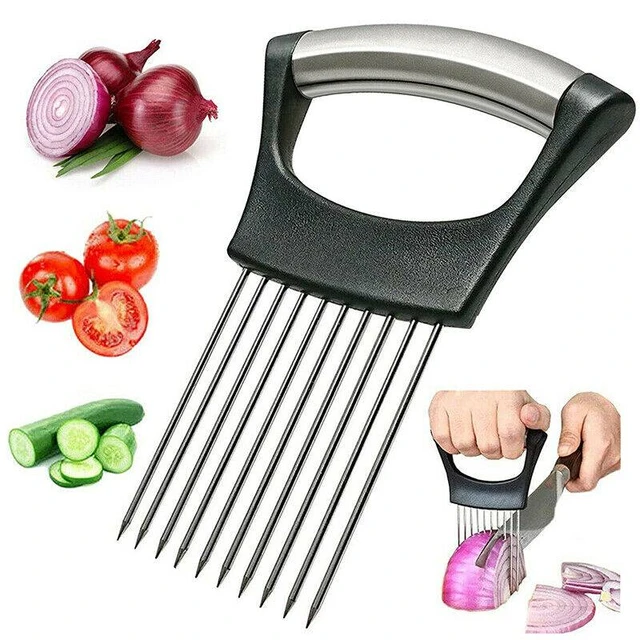 Food Slice Assistant Stainless Steel Onion Holder Onion Slicer Onion Peeler  Cheese Cutter Vegetable Chopper for Potato Tomato