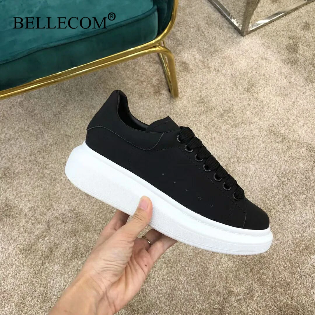 Bellecom/Новинка года; женские кроссовки на платформе; мужские кожаные туфли на плоской подошве; маленькие белые туфли; Повседневная обувь McQueen; zapatos mujer; Размеры 35-45