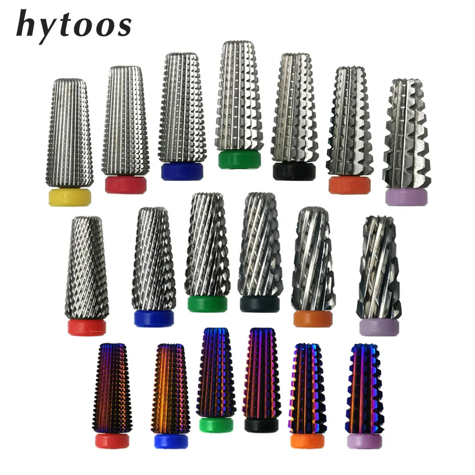 HYTOOS 5 in 1 Nail Drill Bits Tapered Two-Way Carbide Burr Rotary Milling Cutter for Manicure Electric Drills Nails Accessories