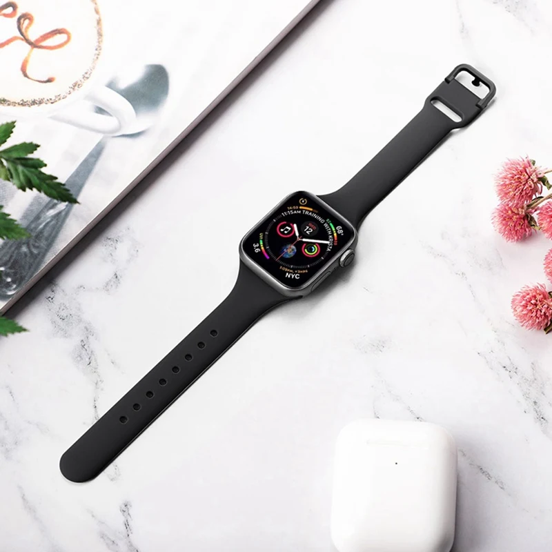 Тонкий ремешок для спортивных часов для apple watch band 44 мм 40 мм для iwatch 5 4 3 band 42 мм 38 мм correa узкий тонкий мягкий силиконовый ремень браслет