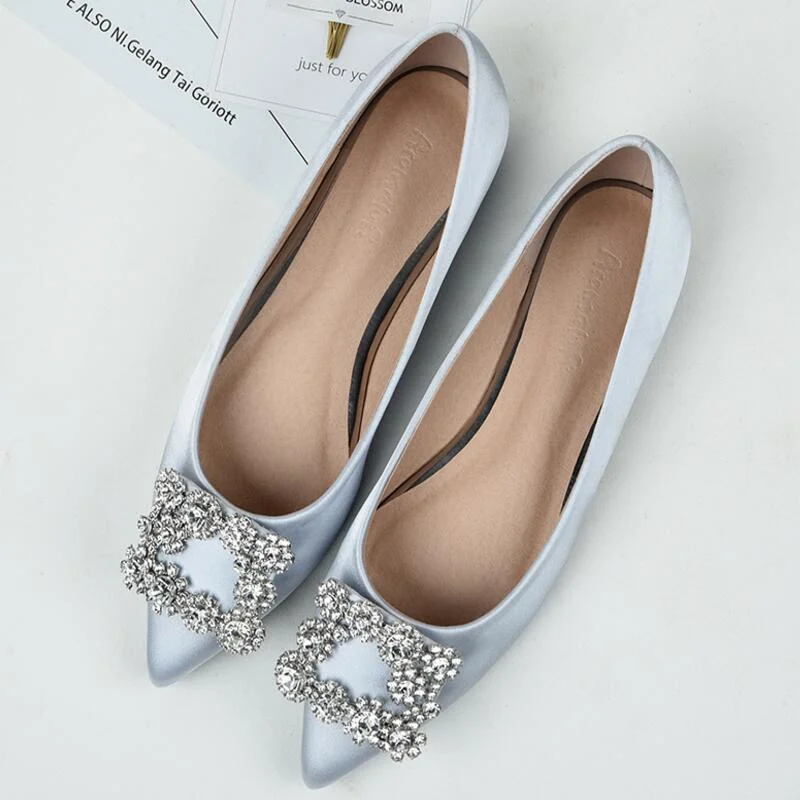 New 2021 Women Flat Ballet Shoes Bling Crystal Pointed Toe Flats Shoes Elegant Lady Shoes Wedding Shoes Plus Size 34-43 4